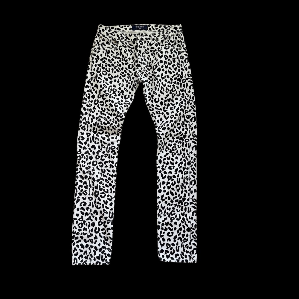 Noon Goons Suburbia Leopard Print Denim Pants White 32 Missing Button